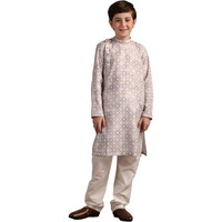 Manyavar Boys Beige Blended Cotton Kurta Pyjama Set(8-10 Years)