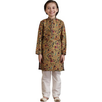 Manyavar Blended Viscose Digital Print|Embroidery Kurta Pyjama Set For Child(10-12 Years)