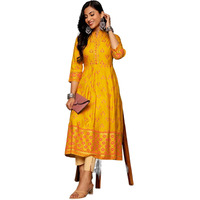 Rangita Yellow Rayon Calf Length Embellished Anarkali Kurti For Women | Kurta For Women_M
