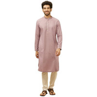 Manyavar Mens Purple Art Silk Self Design Kurta Pyjama Set