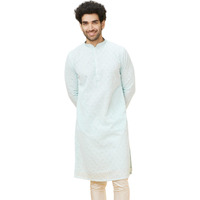 Manyavar Men's Blue Georgette Embroidered Kurta Pyjama Set