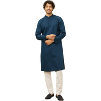 Manyavar Men's Blue Cotton Self Design Kurta Pyjama Set