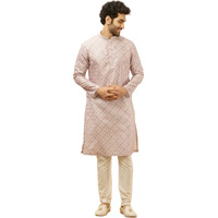 Manyavar Mens Pink Art Silk Printed Kurta Pyjama Set