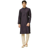Manyavar Mens Blue Blended Viscose Self Design Kurta Pyjama Set