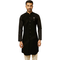 Manyavar Men's Black Striped Patterned Kurta (L)