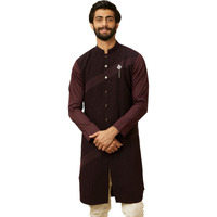 Manyavar Men's Wine Striped Patterned Kurta (Xl)