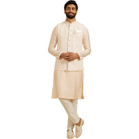 Manyavar Men's Georgette Sequins Embellished Regular Kurta Jacket Set (Peach,2Xl)