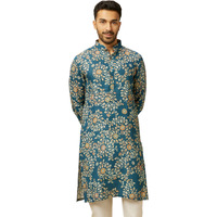 Manyavar Men's Teal Blue Bel Buti Patterned Kurta (L)