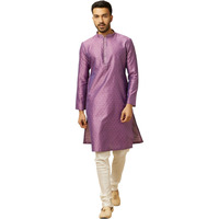 Manyavar Men's Purple Art Silk Embroidery | Self Texture Kurta Pyjama Set (L)