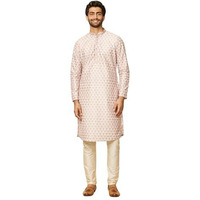 Manyavar Mens Peach Art Silk Printed Kurta Pyjama Set