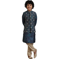 Manyavar Blended Viscose Foil Print Kurta Jacket Pyjama Set For Child(6-8 Years)