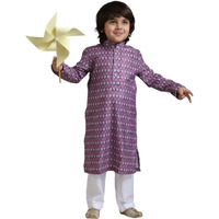 Manyavar Boys Cotton Blend Floral Printed Kurta Pyjama Set (2Pcs)(3-4 Years)