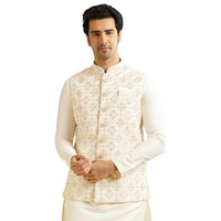 Manyavar Men's Art Silk Digital Print Nehru Jacket (Warm White,Xl)