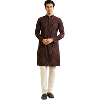 Manyavar Men's Spandex Chevron Patterned Kurta (Maroon,L)