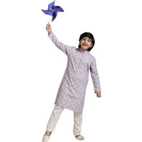 Manyavar Boys Cotton Blend Printed Chikankari Kurta Pyjama Set (2Pcs)(4-5 Years)