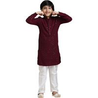Manyavar Boys Viscose Chikankari Sequined Kurta Pyjama Set (2Pcs)(4-5 Years)