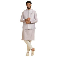 Manyavar Men's Brocade Shimmery Self-Design Regular Kurta Jacket Set (Purple,2Xl)