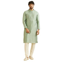 Manyavar Men's Art Silk Embroidered Kurta Churidar Set (Green,Xl)