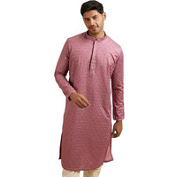 Manyavar Men's Satin Embroidered|Sequins Kurta Pyjama Set (Pink,L)