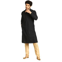 Manyavar Mens Blue Blended Cotton Embroidered Kurtas