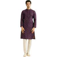 Manyavar Men's Art Silk Thread Work| Self Design Kurta Pyjama Set (Purple,Xl)