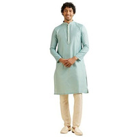 Manyavar Men's Art Silk Jaal Patterned Kurta Set (Aqua Green,Xxl)