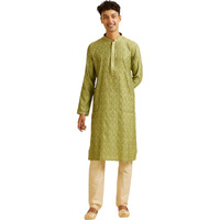 Manyavar Men's Viscose Blend Jacquard Embroidered Kurta Pyjama Set (Green,Xl)
