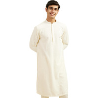 Diwas By Manyavar Men's Viscose Embroidery|Sequin Work Kurta (Cream,M)