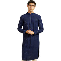 Diwas By Manyavar Men's Viscose Embroidery|Sequin Work Kurta (Dark Blue,M)