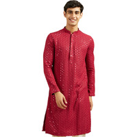 Diwas By Manyavar Men's Viscose Embroidery|Sequin Work Kurta (Maroon,Xxxl)