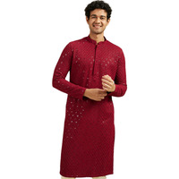 Diwas By Manyavar Men's Viscose Embroidery|Sequin Work Kurta (Maroon,Xxl)