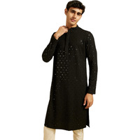 Diwas By Manyavar Men's Viscose Embroidery|Sequin Work Kurta (Black,M)