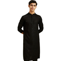 Diwas By Manyavar Men's Viscose Embroidery|Sequin Work Kurta (Black,L)