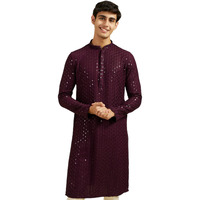 Diwas By Manyavar Men's Viscose Embroidery|Sequin Work Kurta (Purple,Xxxl)