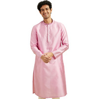 Diwas By Manyavar Men's Art Silk Jacquard| Self Design Kurta (Pink,L)