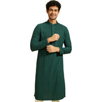Diwas By Manyavar Men's Viscose Embroidery|Sequin Work Kurta (Dark Green,M)