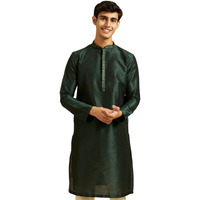 Diwas By Manyavar Men's Art Silk Embroidered Solid Kurta (Dark Green,M)