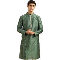 Diwas By Manyavar Men's Art Silk Thread Embroidered Sequined Kurta (Green,M)