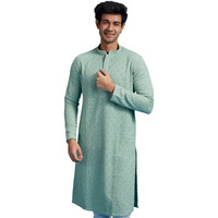 Diwas By Manyavar Men's Viscose Embroidery|Sequin Work Kurta (Light Mid Green,S)