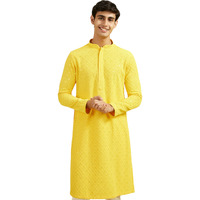 Diwas By Manyavar Men's Viscose Embroidery|Sequin Work Kurta (Yellow,M)