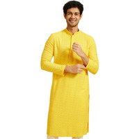 Diwas By Manyavar Men's Viscose Embroidery|Sequin Work Kurta (Yellow,Xxl)