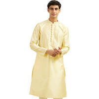 Diwas By Manyavar Men's Art Silk Self Design Kurta (Yellow,Xxxl)
