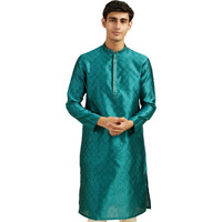 Diwas By Manyavar Men's Art Silk Jacquard| Self Design Kurta (Teal Green,M)