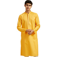 Diwas By Manyavar Men's Cotton Solid Kurta (Mustard,M)