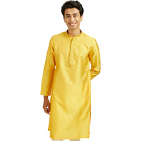 Diwas By Manyavar Men's Art Silk Thread Work Kurta (Mustard,M)