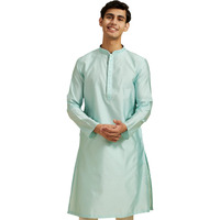 Diwas By Manyavar Men's Art Silk Jacquard| Self Design Kurta (Aqua Green,M)
