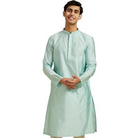 Diwas By Manyavar Men's Art Silk Jacquard| Self Design Kurta (Aqua Green,L)