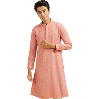 Diwas By Manyavar Men's Viscose Chikankari Sequined Kurta (Coral,L)