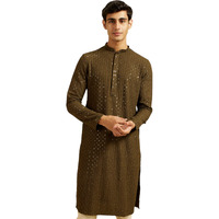 Diwas By Manyavar Men's Viscose Embroidery|Sequin Work Kurta (Olive Green,Xxl)