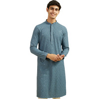 Diwas By Manyavar Men's Viscose Embroidery|Sequin Work Kurta (Greyish Blue,Xl)